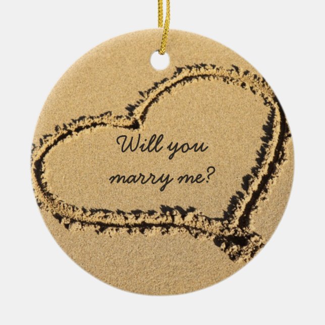 Heiraten Sie mich | Heirat-Antrag-Strand-Herz Keramik Ornament (Vorne)