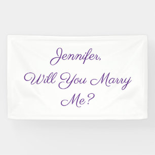 Heiraten Sie mich? Lila Text auf Weiß Banner
