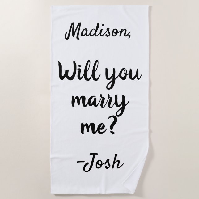 Heiraten Sie mich mit der Dekoration des Vorschlag Strandtuch (Vorderseite)
