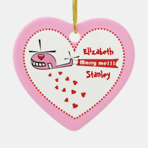 Heiraten Sie mich? Valentinische Hubschrauberlande Keramik Ornament