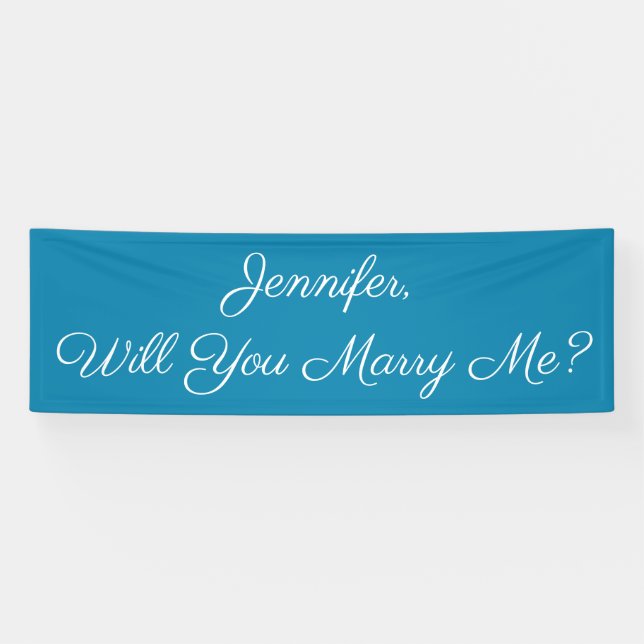 Heiraten Sie mich? White Script, Deep Sky Blue Banner (Horizontal)