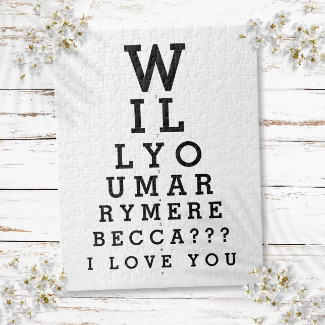 Heiraten Sie mir Optician Chart Custom Ehe (Will You Marry Me Optician Chart Custom Marriage Jigsaw Puzzle)