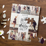 Heiraten Sie mir Skript & Custom Foto Collage<br><div class="desc">Pop die Frage, mit unserem lustigen und trendigen, werden Sie mich heiraten? maßgeschneiderte 8-Foto-Layout-Puzzle. Unser Design bietet ein 8-Foto Collage Design, um Ihre eigenen Fotos zu zeigen. "Heiraten Sie mich?" ist in einem trendigen, weißen typografischen Design entworfen, das in der Mitte des Puzzles angezeigt wird. Angepasst mit dem Namen des...</div>