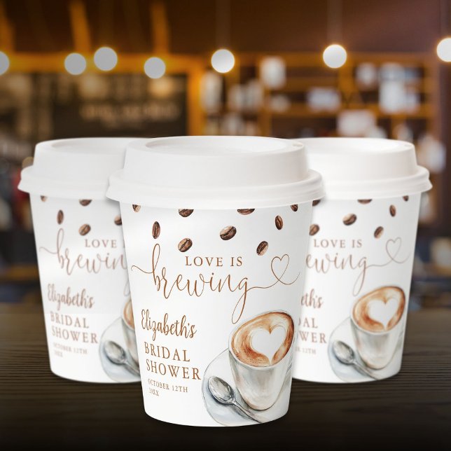 Heiratet mit Kaffee-Thema-Junggesellinnenabschied Pappbecher (Love Is Brewing Coffee Theme Bridal Shower Paper Cups)