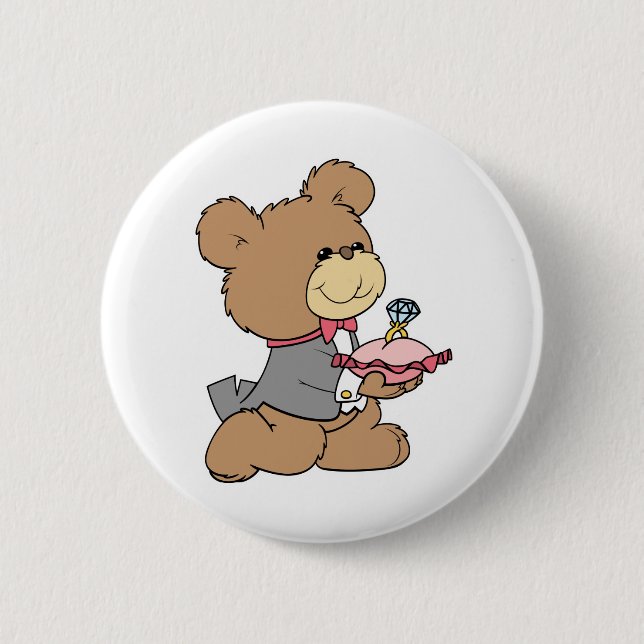 Heiratsantrag oder Ringträger Teddybär Design Button (Vorderseite)