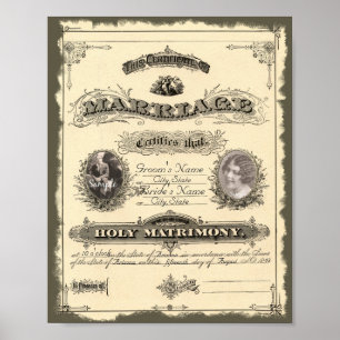 Heiratsurkunde aus dem 19. Jahrhundert Poster
