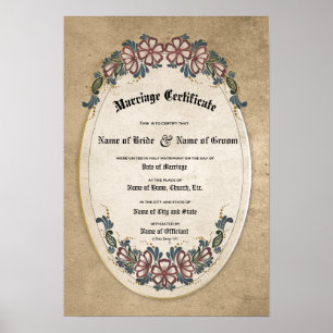 Heiratsurkunde:(Dekoratives Andenken) Poster