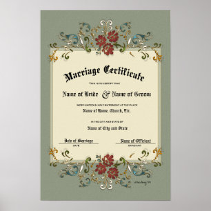 Heiratsurkunde Hochzeit-(Dekoratives Andenken) Poster