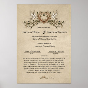 Heiratsurkunde Hochzeit-(Dekoratives Andenken) Poster