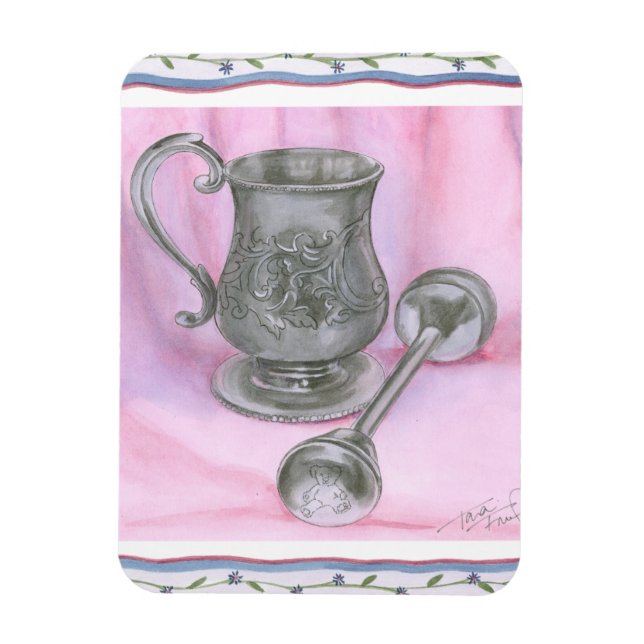 Heirloom Cup & Rattle auf Lila Hintergrund Magnet (Vertikal)