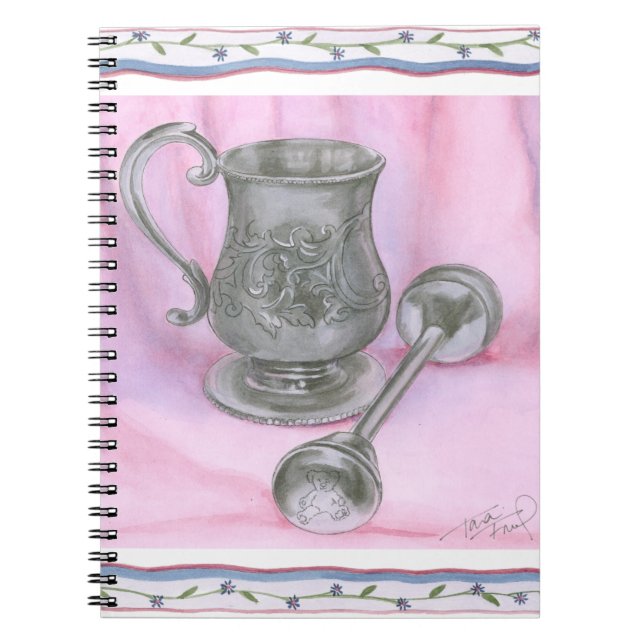 Heirloom Cup & Rattle auf Lila Hintergrund Notizblock (Vorderseite)