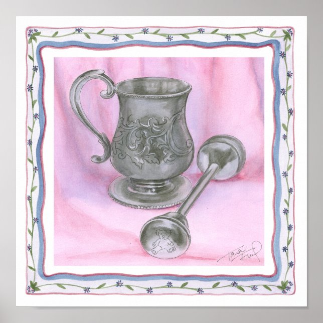 Heirloom Cup & Rattle auf Lila Hintergrund Poster (Vorne)