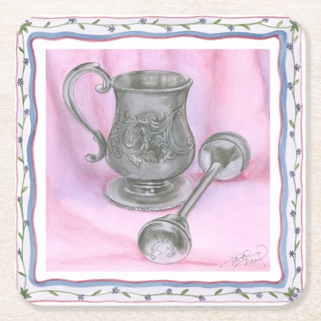 Heirloom Cup & Rattle auf Lila Hintergrund Rechteckiger Pappuntersetzer (Vorderseite)