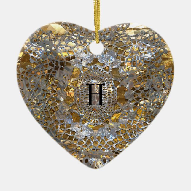 Heirloom-Herz-elegantes Monogramm Keramik Ornament (Vorne)