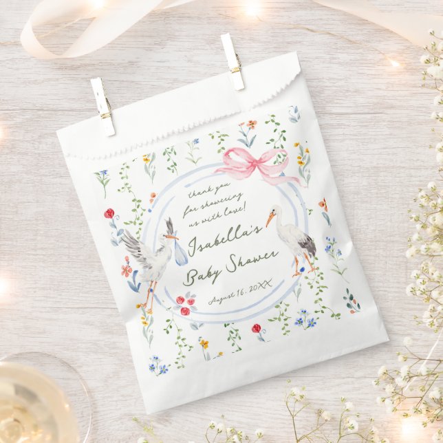Heirloom Rose Bow and Stork Baby Shower  Geschenktütchen (Ausgeschnitten)