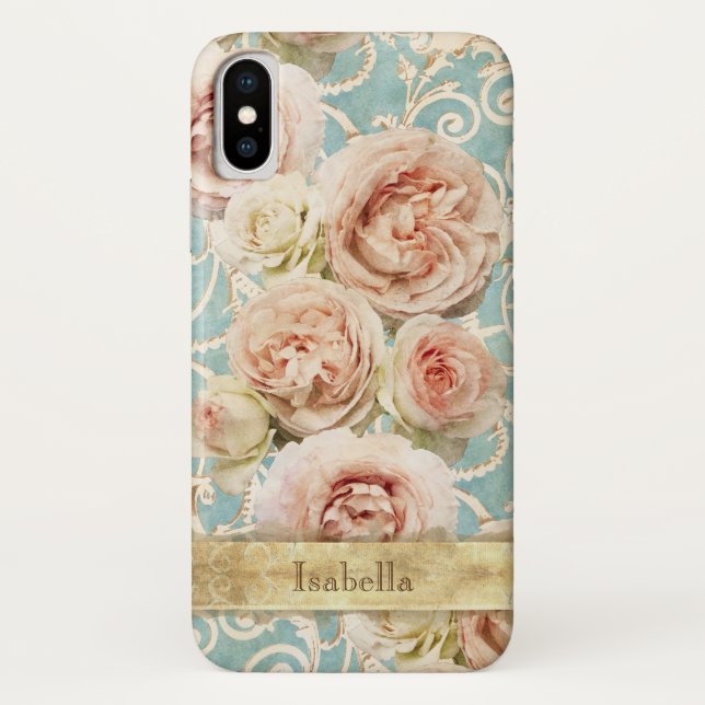 Heirloom-Rose mit Damask Personalisiert Case-Mate iPhone Hülle (Rückseite)