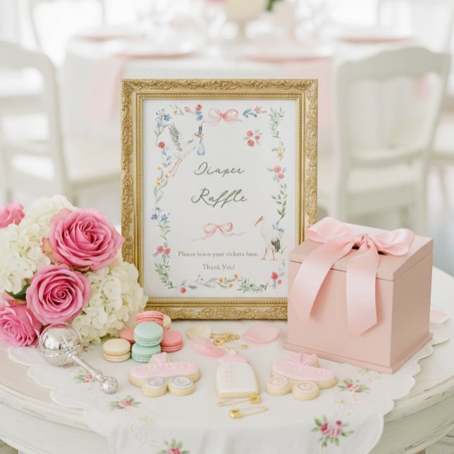 Heirloom Rose & Ribbon Stork Diaper Raffle Poster (Von Creator hochgeladen)