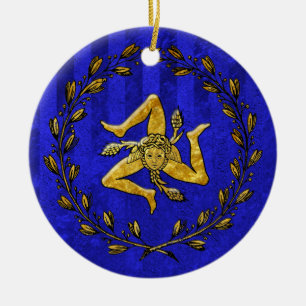 Heirloom sizilianisches Trinacria Goldblauer Keramik Ornament