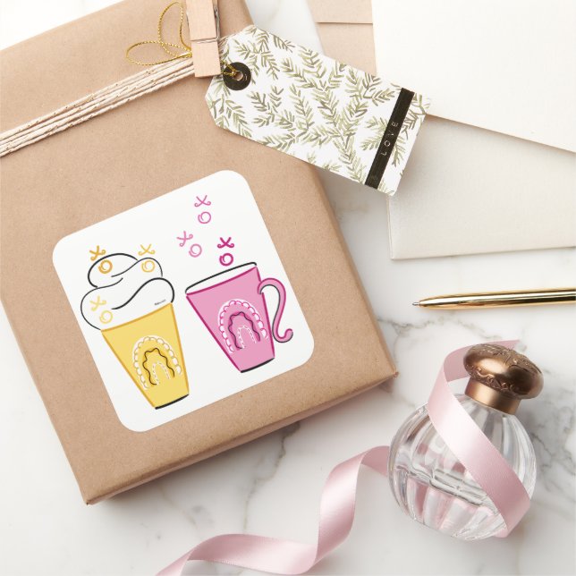 Heiß- oder Kaltkaffee für Valentine Quadratischer Aufkleber (Schenken)