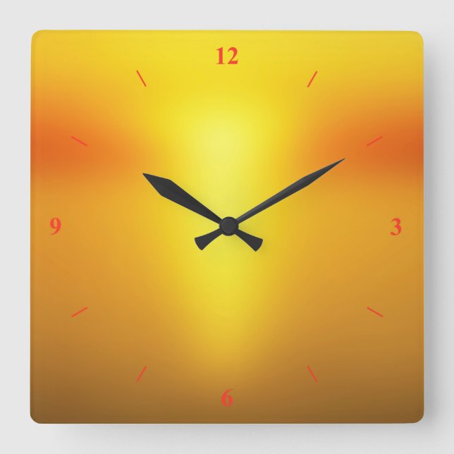 Heiß Orange. Quadratische Wanduhr (Vorderseite)