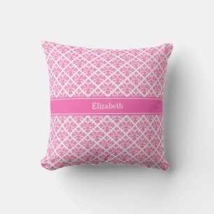 Heiß Rosa 2 Wht Damast #3 Heiß Rosa Name Monogramm Kissen