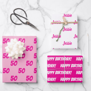 HEIß ROSA 50. Geburtstag Benutzername Geschenkpapier Set