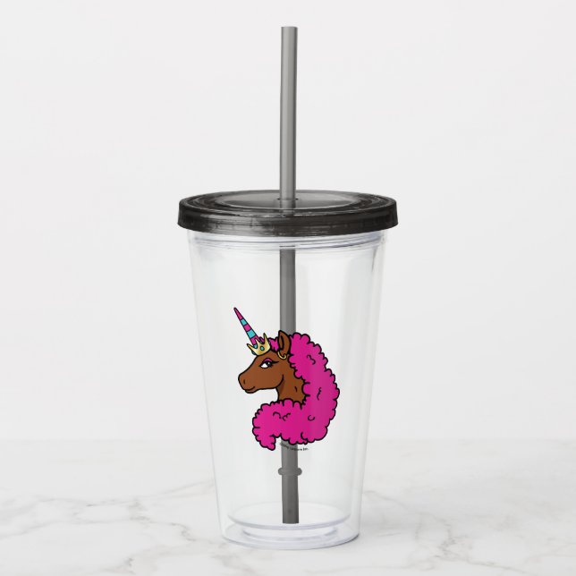 Heiß rosa Afro Einhorn Acryltrinkbecher (Vorderseite)