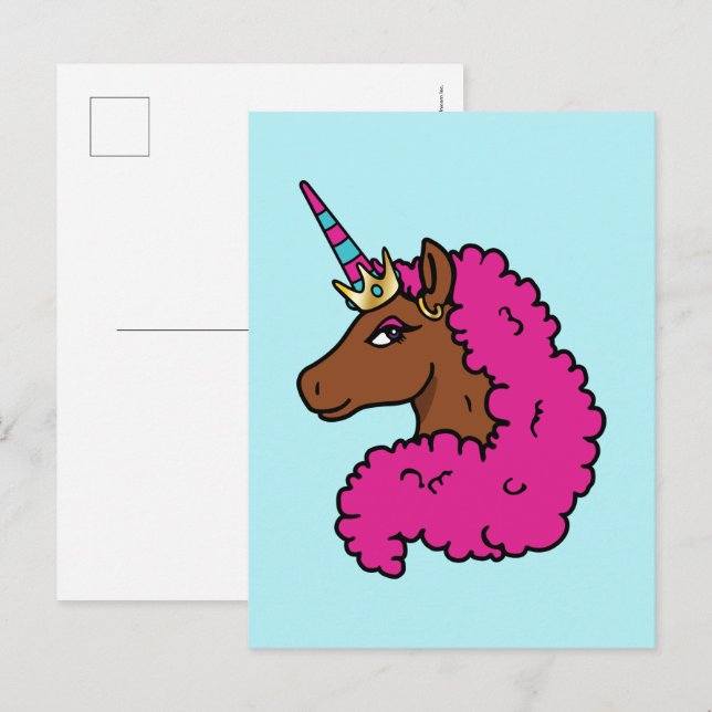 Heiß rosa Afro Einhorn Postkarte (Vorne/Hinten)
