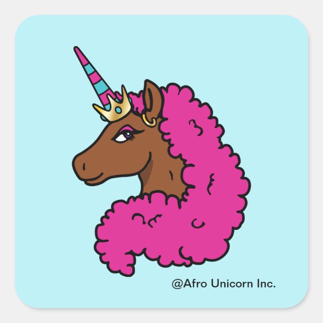 Heiß rosa Afro Einhorn Quadratischer Aufkleber (Vorderseite)