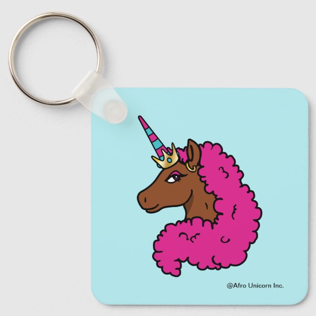 Heiß rosa Afro Einhorn Schlüsselanhänger (Vorderseite)