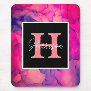 Heiß rosa Alkoholtinte Monogramm für sie Mousepad
