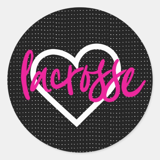 Heiß rosa auf schwarzen Lacrosse Sticks & Herz Mus Runder Aufkleber (Vorderseite)