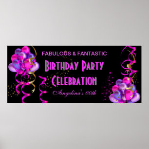 HEISS ROSA Banner Geburtstagsfeier Schwarz Poster