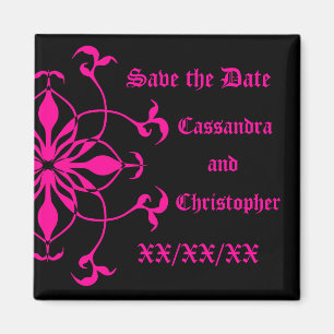 Heiß rosa Blume auf schwarz Save the Date langen N Magnet
