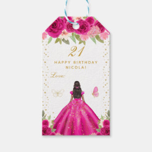 Heiß Rosa Blumen Dunkle Haut Mädchen Alles Gute zu Geschenkanhänger