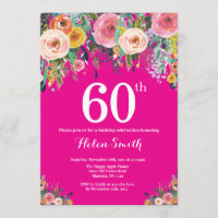 Heiß rosa Blüte 60. Geburtstag Einladung