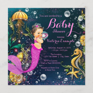 Heiß rosa braune Meerjungfrau Baby Shower Einladung
