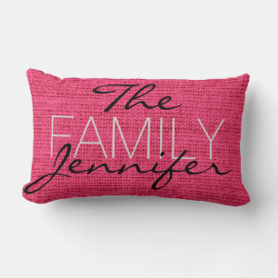 Heiß rosa Burlap Rustikale Linse Monogramm Lendenkissen
