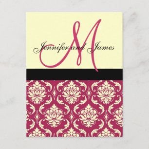 Heiß-Rosa-ElfenbeinDamask Monogramm Hochzeitsempfe Einladung