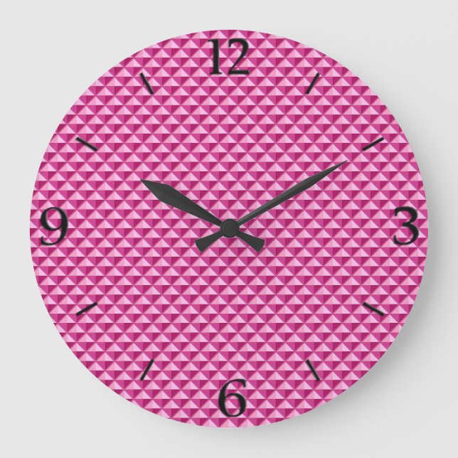 Heiß rosa, Emaille-Look, gekleidetes Gitter Große Wanduhr (Vorderseite)