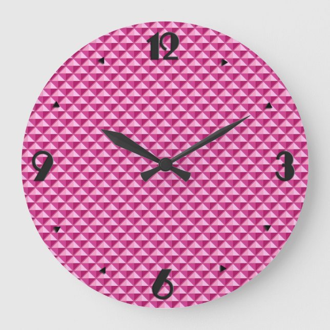 Heiß rosa, Emaille-Look, gekleidetes Gitter Große Wanduhr (Vorderseite)