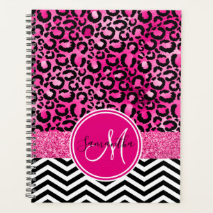 Heiß Rosa Falscher Glitter Leoparden Druck Monogra Planer