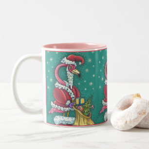 HEISS ROSA FLAMINGO IN LUSTIGEM WEIHNACHTSMANN-ANZ ZWEIFARBIGE TASSE
