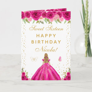 Heiß rosa florale Blondhaar-Mädchen Sweet Sixteen Karte