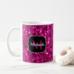 Heiß rosa funkelnde falsche Glitter-Monogramm Kaffeetasse