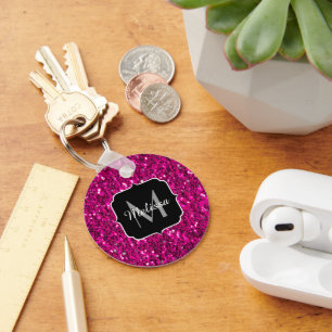 Heiß rosa funkelnde falsche Glitter-Monogramm Schlüsselanhänger