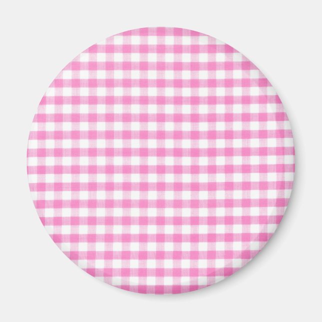 Heiß rosa Gingham-Muster Magnet (Vorne)