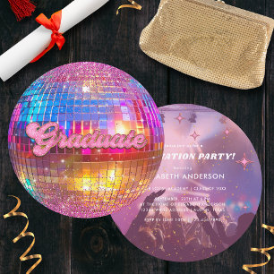 Heiß rosa Glitter Disco Ball Party Abschlussfeier Einladung