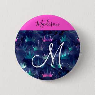 Heiß rosa Glitter Funken Meerjungfrau Kronen Monog Button