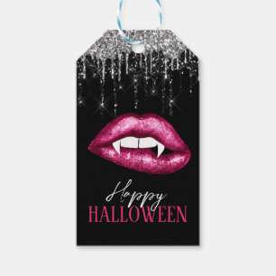 Heiß rosa Glitter-Lippen Frohes Halloween Geschenkanhänger